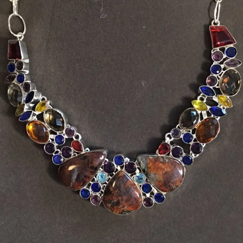 NATURAL MOSS AGATE & GEMSTONE NECKLACE IN SILVER